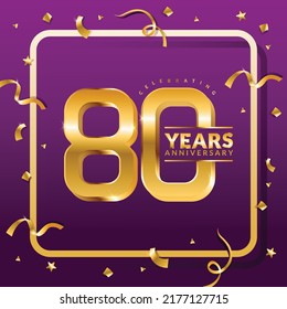 80 years anniversary vector banner template.birthday celebration banner with Golden numbers and confetti.