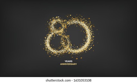 80 years anniversary vector design. Black golden background with gold sparkler light festive decoration, web, gift card or print banner layout template