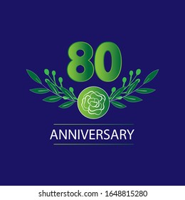 80 Years anniversary. Vector design greeting card with decorative floral for celebration