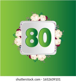 80 años de aniversario. Tarjeta de saludo decorativa floral para celebración