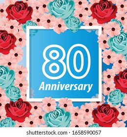 80 Years anniversary. Vector design greeting card with decorative floral for celebration