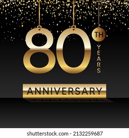 80 Jahre Jubiläum, Vektordesign für Jubiläumsfeier mit goldener Farbe auf schwarzem Hintergrund, einfaches und luxuriöses Design. Logo-Vektorgrafik-Vorlage