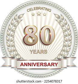 80 Jahre Jubiläum. Vektorsilberner Hintergrund für Feiern, Gratulation und Geburtstagskarte, Logo