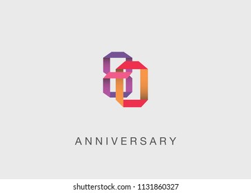 80 Years colorful Anniversary design with overlapping font number, isolated on white background