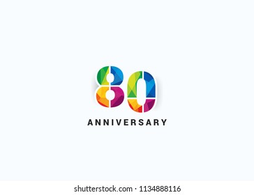 80 Years colorful Anniversary design with Low Poly style font number isolated on white background.
