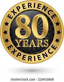 80 years experience gold label, vector illustration 