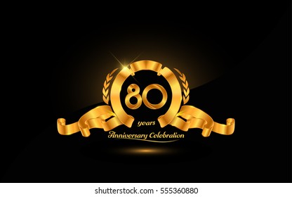 80 years golden anniversary logo celebration with ribbon and laurel.