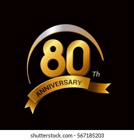 80 years golden anniversary logo celebration with ring and ribbon.