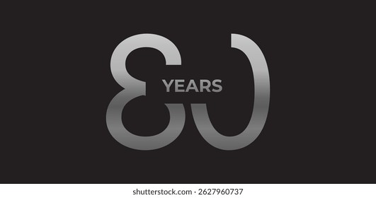 80 years milestone branding, anniversary logo in gradient metallic, evokes legacy, strength, excellence. Modern event design, brand legacy celebrations, institutional heritage. Vector illustration.