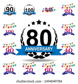 80 years multicolored icon . Set of anniversary illustration icons. Signs, symbols can be used for web, logo, mobile app, UI, UX