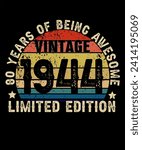 80 Years Old of Being Awesome Born in 1944 Legend Retro Vintage Birthday Ideas for Men Women