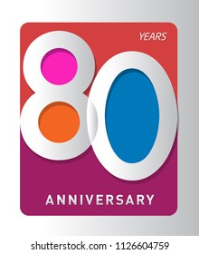 80 years old celebrating modern logo. Colored happy anniversary template numbers. vector design for celebration, invitation card, and greeting card