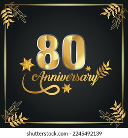 Logo de lujo de 80 años. año aniversario de la plantilla de color oro vector enmarcada por palmas.
