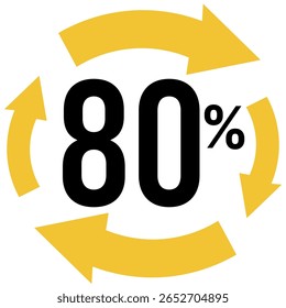 80% con flechas amarillas sobre un fondo blanco