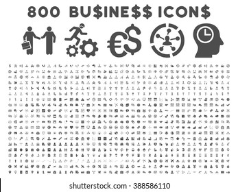 800 Business vector icons. Style is gray flat symbols on a white background.