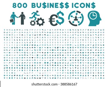 800 Business vector icons. Style is bicolor soft blue flat symbols on a white background.