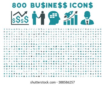 800 Business vector icons. Style is bicolor soft blue flat symbols on a white background.