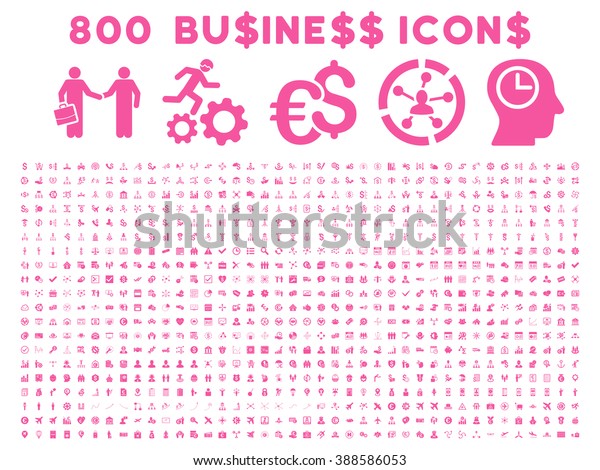 800 Business vector icons. Style is pink flat\
symbols on a white\
background.