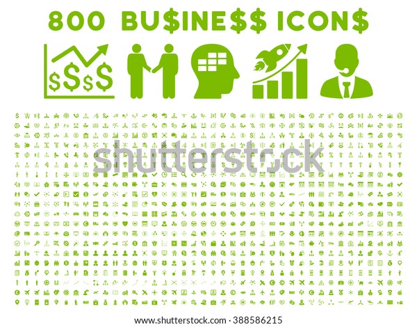800 Business vector icons. Style is eco green\
flat symbols on a white\
background.