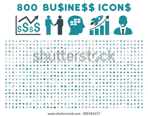 800 Business vector icons. Style is\
bicolor soft blue flat symbols on a white\
background.
