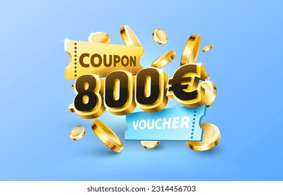 800 euro coupon gift voucher, cash back banner special offer. Vector illustration