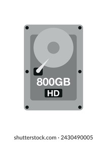 800 GB HD. Vector hard drive data storage, technology and backup concept isolated on white background