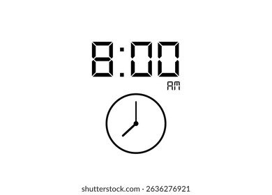 8:00 am vector image and icon black colour on white background.
