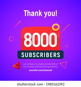 8000 followers vector post 8k celebration. Seven thousand subscribers followers thank you congratulation