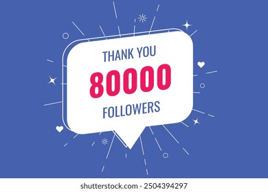 80000 OR 80k followers celebration. Thank you 80000 followers congratulation template banner. banner for social 80k friends and followers. celebrate subscribers and followers.
