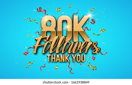 80000 followers. Poster for social network and followers. Vector template for your design.