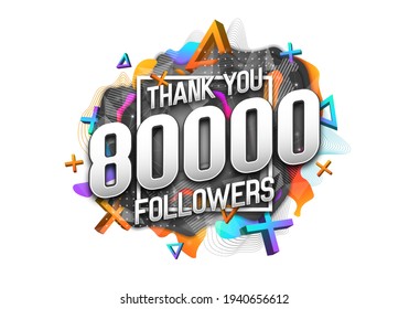 80000 subscribers. Poster for social network and followers. Vector template for your design.