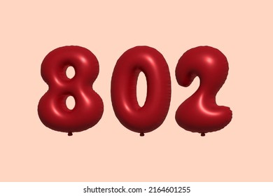 802 globo 3d número hecho de renderización 3d de globo metálico realista. Globos 3D de helio rojo para la venta decoración Fiesta Cumpleaños, Celebración de Aniversario, Fiesta de la Boda. Ilustración del vector