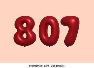 807 globo 3d número hecho de renderización 3d de globo metálico realista. Globos 3D de helio rojo para la venta decoración Fiesta Cumpleaños, Celebración de Aniversario, Fiesta de la Boda. Ilustración del vector