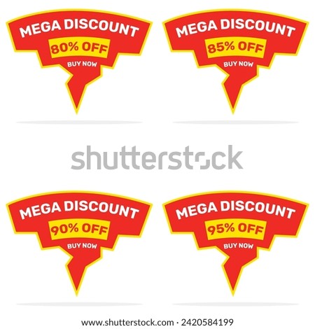 80,85,90,95 percent mega discount sale banner set. Special offer price tag. Vector illustration.