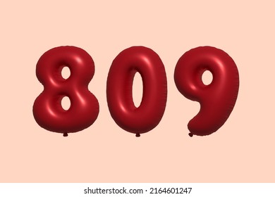 809 globo 3d número hecho de renderización 3d de globo metálico realista. Globos 3D de helio rojo para la venta decoración Fiesta Cumpleaños, Celebración de Aniversario, Fiesta de la Boda. Ilustración del vector