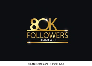 80K, 80.000 Followers Celebration Logotype. Anniversary Logo With Golden And Spark Light White Color Isolated On Black Background, Vector Design For Celebration, Instagram, Twitter - Vector