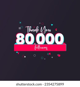 80K followers banner for social media followers and subscribers. Thank you 80 thousand followers vector template for network, social media friends and subscribers.