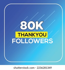 80k followers celebration, Thank you followers vector template, Social sites post, Greeting card.