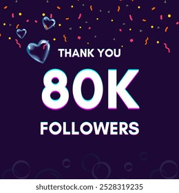 Plantilla de texto "80k followers" para dar las gracias después de lograr el hito en los sitios de redes sociales.
