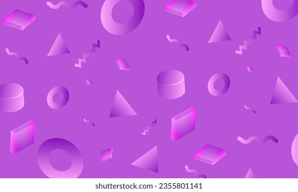 80s 90s 3D abstract seamless pattern with geometric shapes in Memphis style. Vector retro hipster print