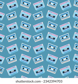 80s 90s cassette pattern, flat style, vector graphics, simple rock pattern, seamless pattern