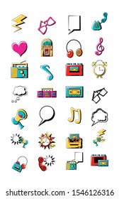 80s and 90s icon set pack, High Quality variety symbols Vector illustration