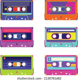 Nostalgia de los años 90 Cintas de Cassette Música vibrante neón colorido