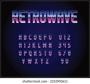 80's - 90's Retro Futurism Sci-Fi Font. Alphabet. Vector. Retro wave trend. Y2K Aesthetics. Retrowave.