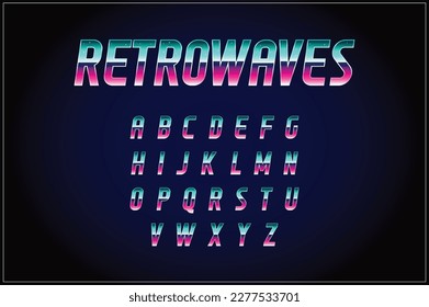 80er - 90er Jahre Retro Futurismus Sci-Fi Font. Alphabet. Vektorgrafik. Retro-Wellen-Trend. Y2K Ästhetik. Retrowave.