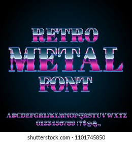80's and 90's retro style vector font with chrome effect on letters