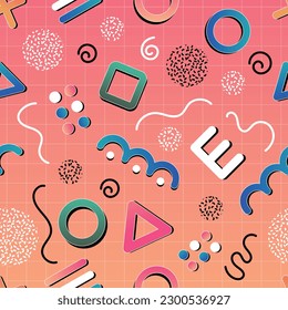 90er Jahre nahtloses Memphis-Muster mit buntem geometrischem Stil und abstraktem Stil 