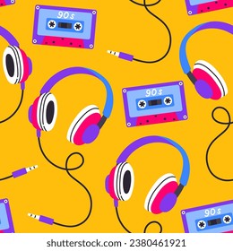 80s 90s seamless pattern in modern style flat, line style. Hand drawn vector illustration.