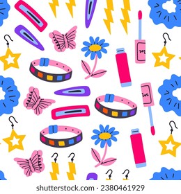 80s 90s seamless pattern in modern style flat, line style. Hand drawn vector illustration.