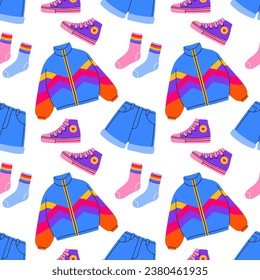 80s 90s seamless pattern in modern style flat, line style. Hand drawn vector illustration.